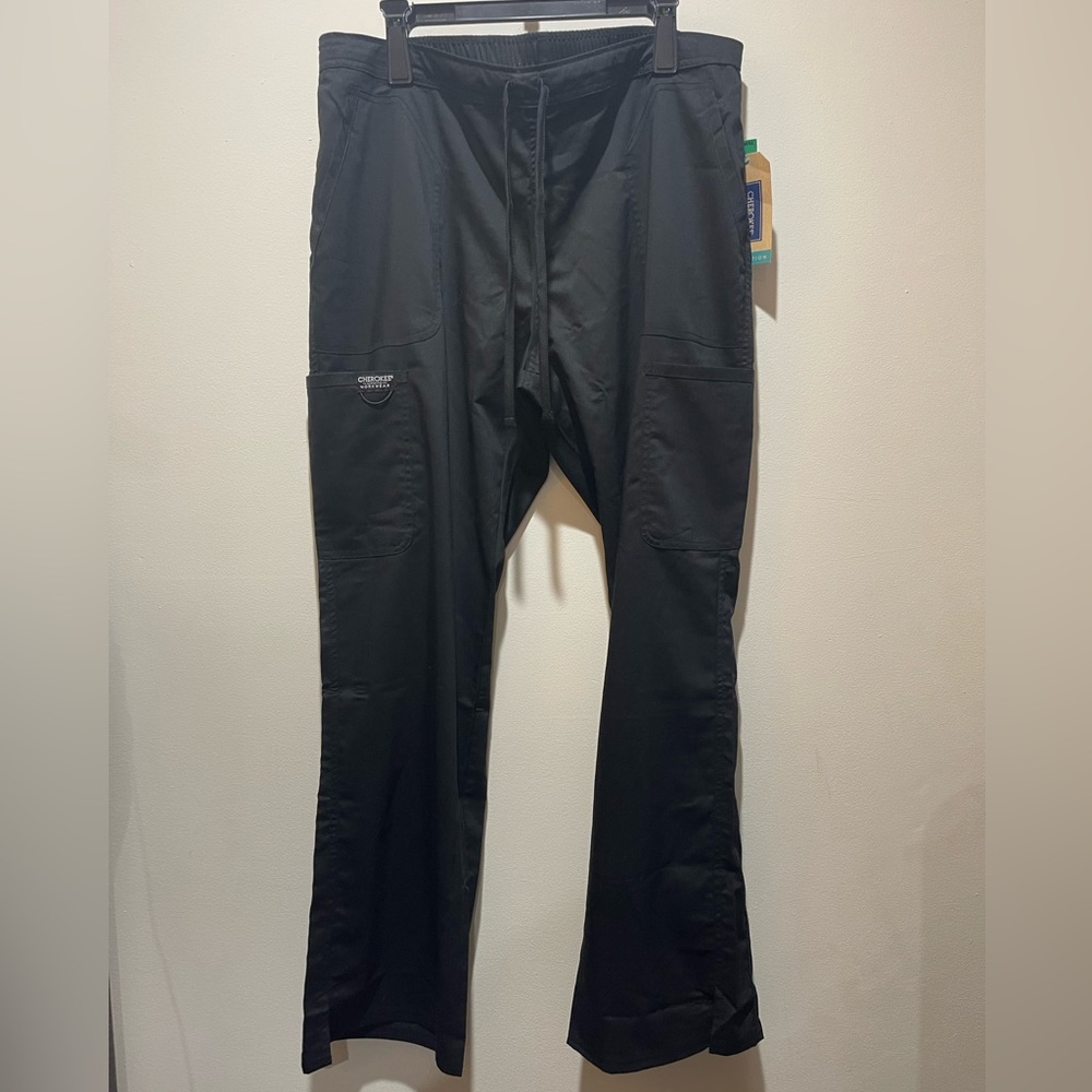 Cherokee Women’s Scrub Pants Size Large NWT Solid Black Drawstring Pockets